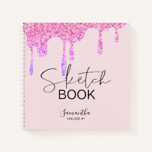 Girly Pink Glitter Drips Your Name Sketch Notebook