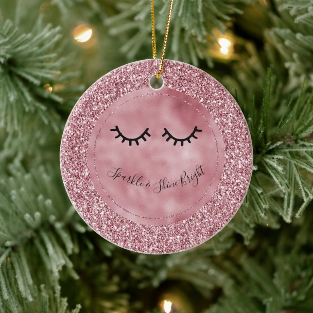 Girly Pink Glitter Eyelashes      Ceramic Ornament (Tree)