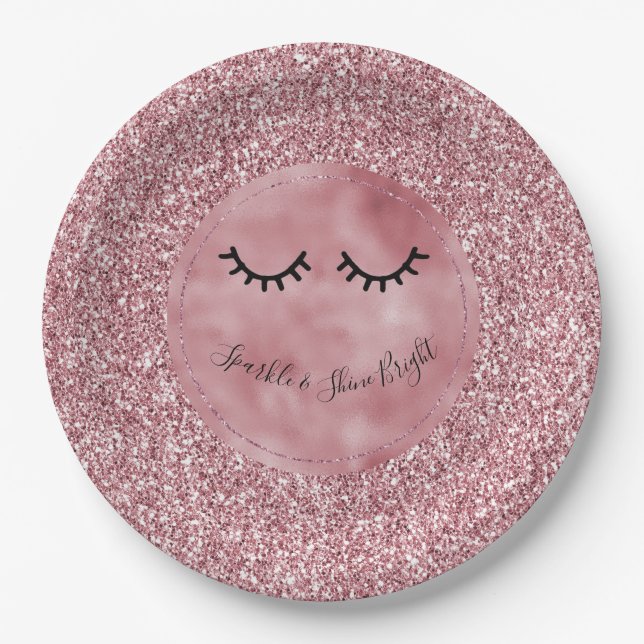 Girly Pink Glitter Eyelashes       Paper Plate (Front)