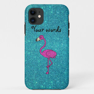 Girly Pink glitter flamingo turquoise glitter iPhone 11 Case