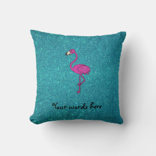 Girly Pink glitter flamingo turquoise glitter Throw Pillow