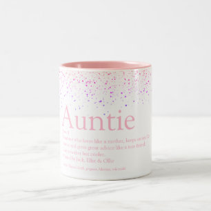 Girly Pink Glitter Fun Best Aunt Auntie Definition Two-Tone Coffee Mug