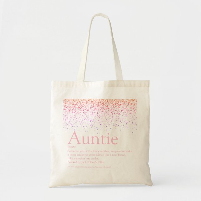 Girly Pink Glitter Fun Cool Aunt Auntie Definition Tote Bag (Front)