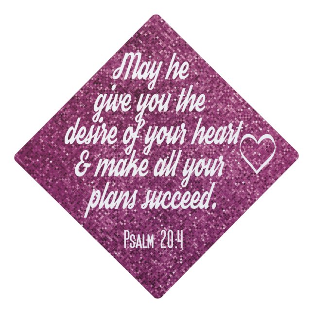 Girly Pink Glitter Glam Christian Bible Verse Graduation Cap Topper (Front)