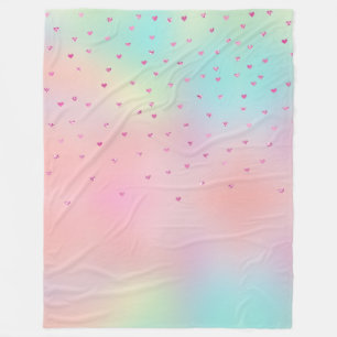 Girly Pink Glitter Glam Hearts Aqua Tie Dye Fleece Blanket