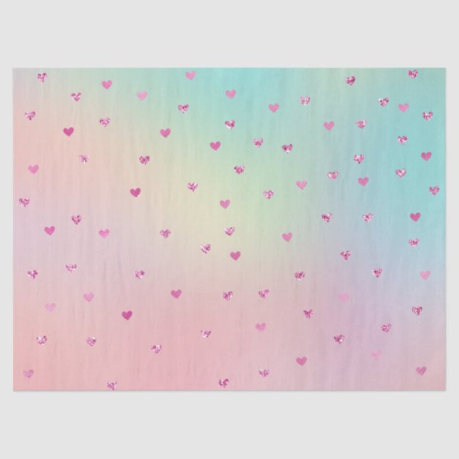 Girly Pink Glitter Glam Hearts Aqua Tie Dye Tissue Paper (Front)