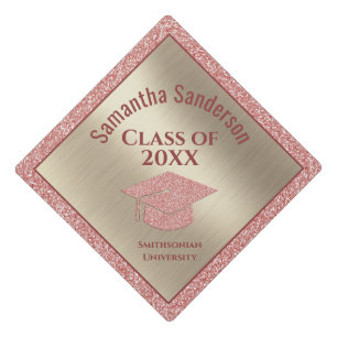 Girly Pink Glitter Gold Class of 2021 Graduation Cap Topper