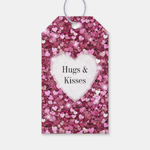 Girly Pink Glitter Hearts Hugs Gift Tags