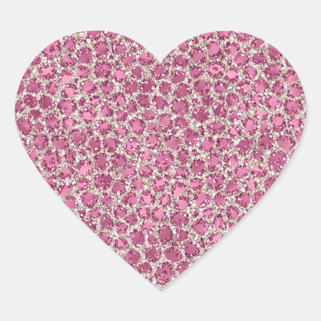 Girly Pink Glitter Leopard Print     Heart Sticker (Front)