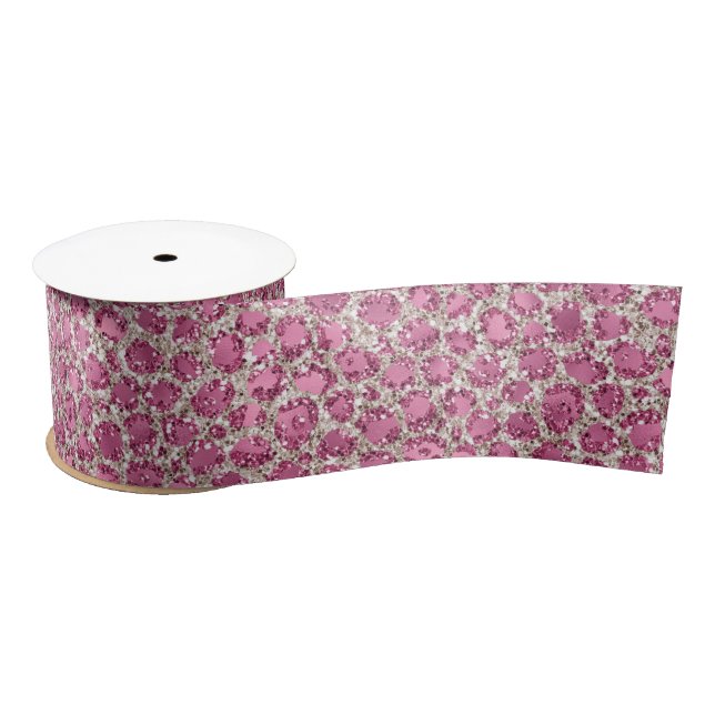 Girly Pink Glitter Leopard Print          Satin Ribbon (Spool)