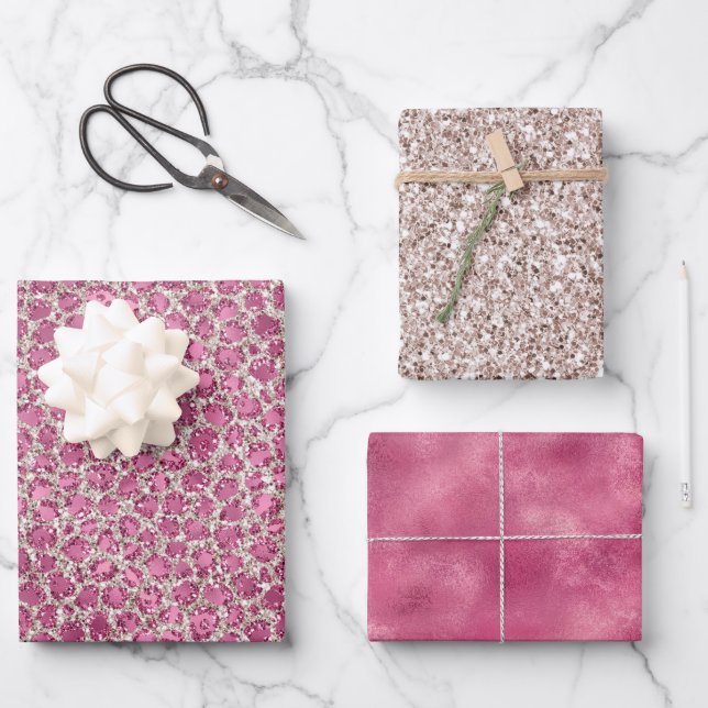 Girly Pink Glitter Leopard Print          Wrapping Paper Sheet (Front)