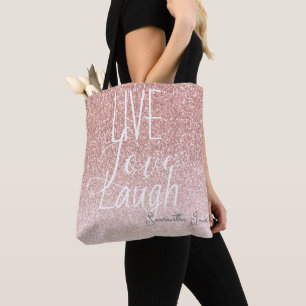 Girly Pink Glitter Live Love Laugh Motivational Tote Bag