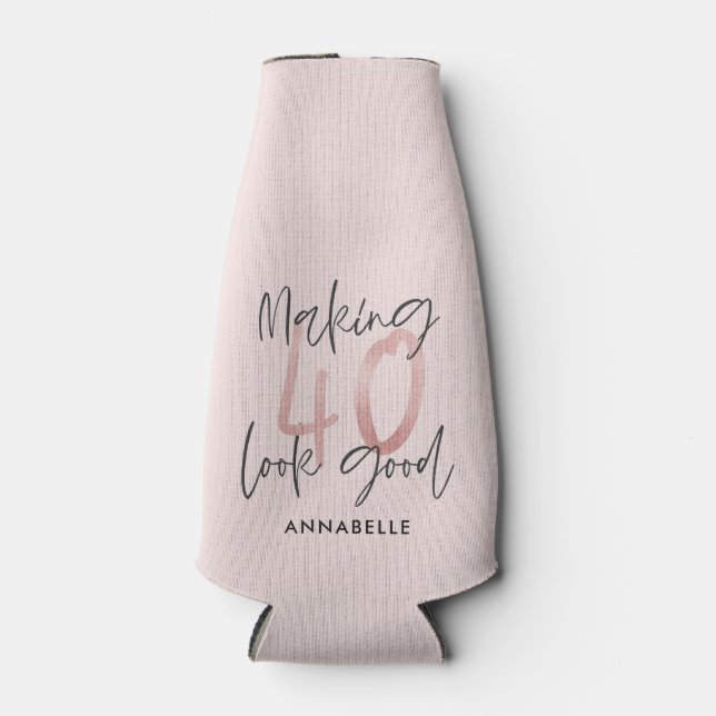 Girly pink glitter modern stylish 40th birthday bottle cooler (Front)