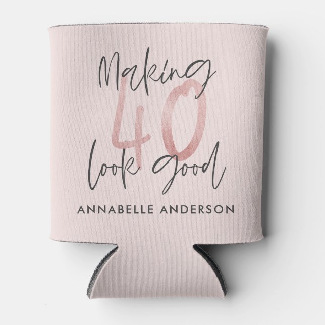 Girly pink glitter modern stylish 40th birthday can cooler (Front)