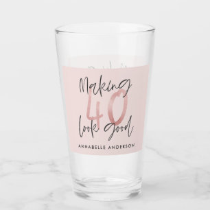 Girly pink glitter modern stylish 40th birthday glass
