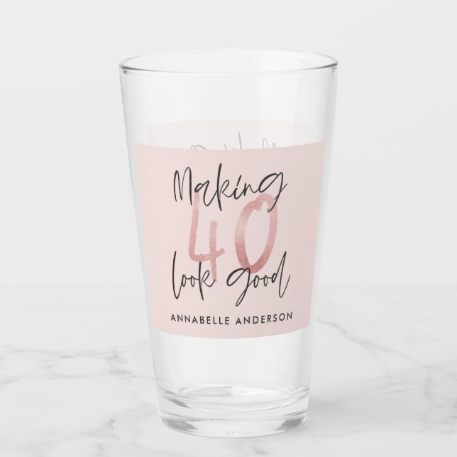 Girly pink glitter modern stylish 40th birthday glass (Front)