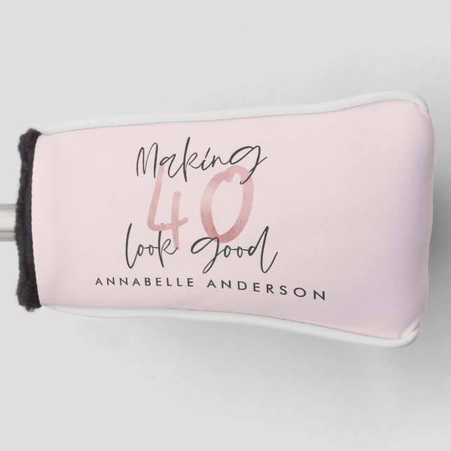 Girly pink glitter modern stylish 40th birthday golf head cover (Front)