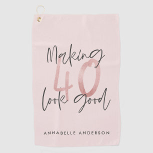Girly pink glitter modern stylish 40th birthday  golf towel