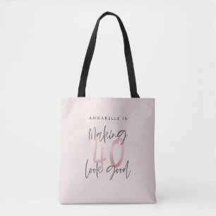 Girly pink glitter modern stylish 40th birthday  m tote bag