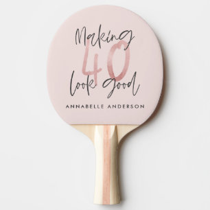 Girly pink glitter modern stylish 40th birthday ping pong paddle