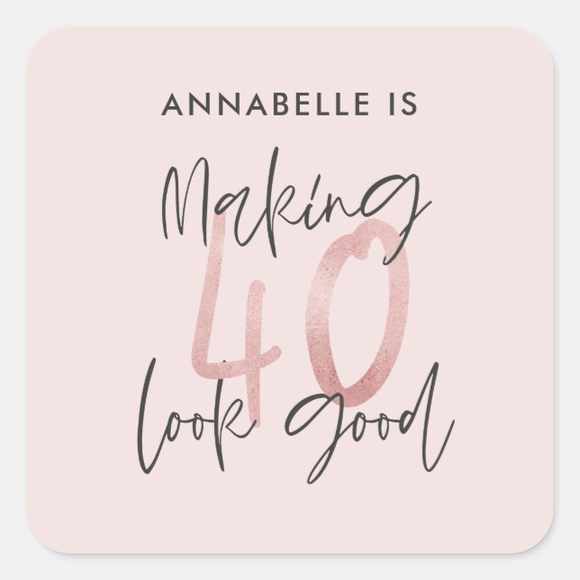 Girly pink glitter modern stylish 40th birthday  square sticker (Front)