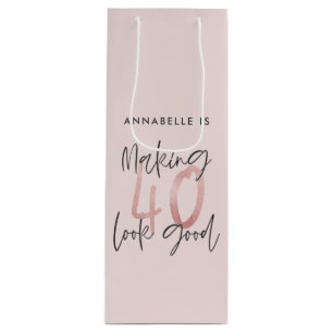 Girly pink glitter modern stylish 40th birthday  wine gift bag