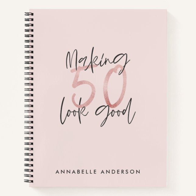 Girly pink glitter modern stylish 50th birthday notebook (Front)