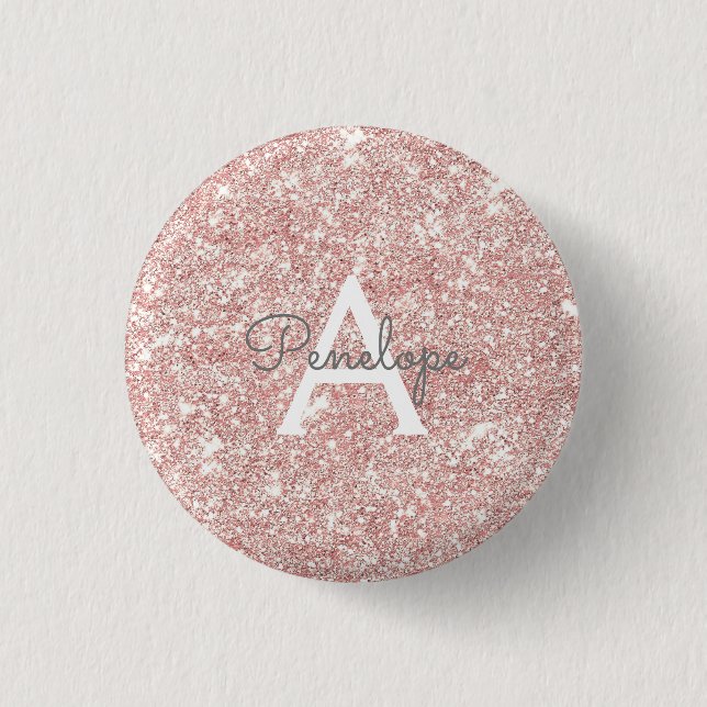 Girly Pink Glitter Monogram 1 Inch Round Button (Front)
