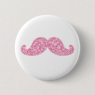 GIRLY PINK GLITTER MUSTACHE PRINTED 2 INCH ROUND BUTTON