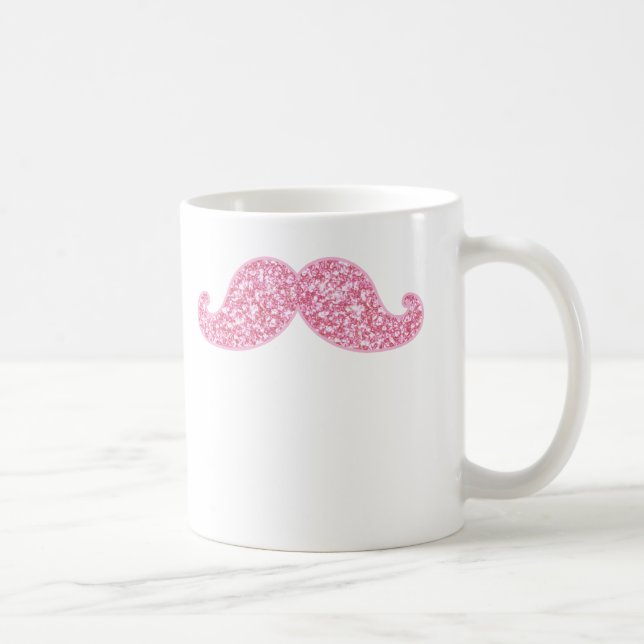GIRLY PINK GLITTER MUSTACHE PRINTED COFFEE MUG (Right)