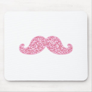 GIRLY PINK GLITTER MUSTACHE PRINTED MOUSE PAD