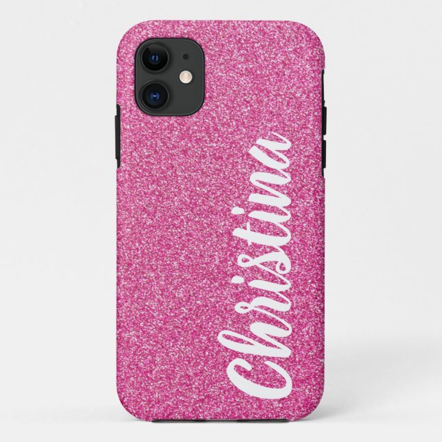 Girly Pink Glitter Name Personalized Case-Mate iPhone Case (Back)