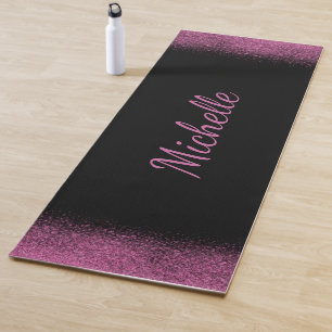 Girly Pink Glitter Name Personalized Yoga Mat