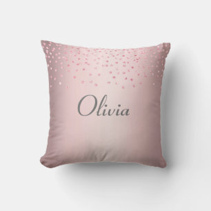 Girly Pink Glitter Name Throw Pillow