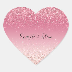 Girly Pink Glitter Ombre Sparkle Heart Sticker