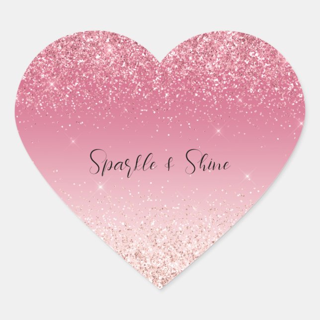 Girly Pink Glitter Ombre Sparkle Heart Sticker (Front)