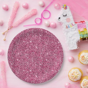 Girly Pink Glitter Paper Plate