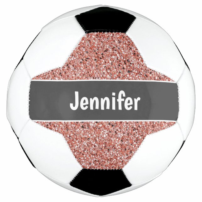 Girly Pink Glitter Personalized Kids Soccer Ball (Front)