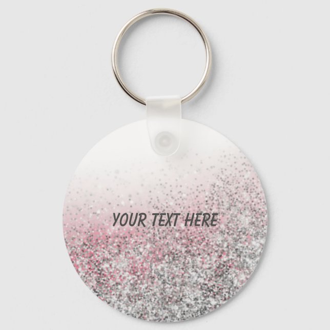 Girly pink glitter personalized party favour gifts keychain (Front)
