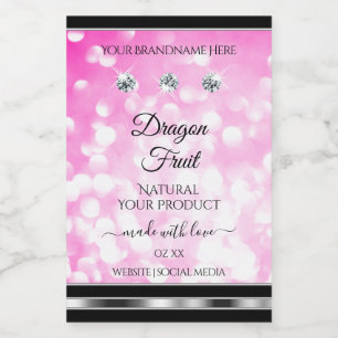 Girly Pink Glitter Product Labels Diamonds Silver