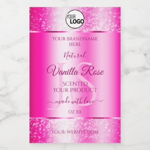 Girly Pink Glitter Product Labels Monogram Logo