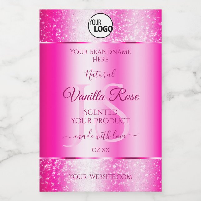 Girly Pink Glitter Product Labels Monogram Logo (Single Label)