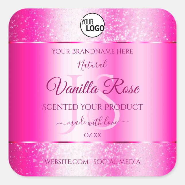 Girly Pink Glitter Product Labels Monogram Logo (Front)