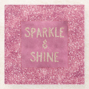 Girly Pink Glitter Sparkle Glass Coaster