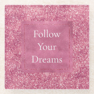 Girly Pink Glitter Sparkle Glitz Glass Coaster
