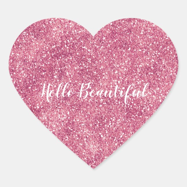 Girly Pink Glitter Sparkle     Heart Sticker (Front)