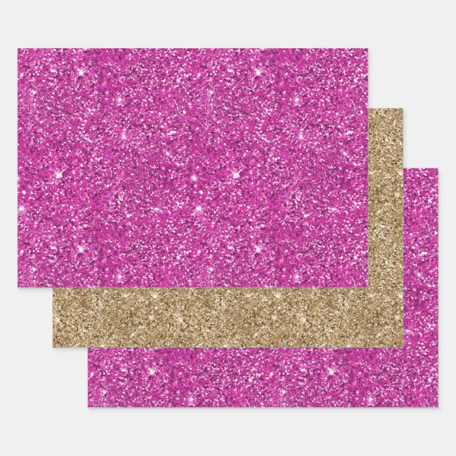 Girly Pink Glitter Sparkle         Wrapping Paper Sheet (Set)