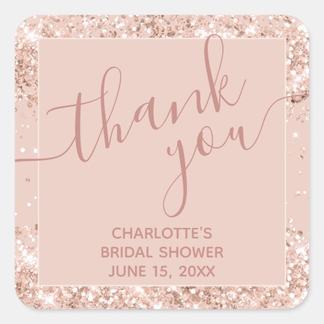 Girly Pink Glitter Thank You  Square Sticker (Front)