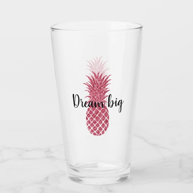 Girly Pink Glitter Tropical Pineapple Glass (Front)