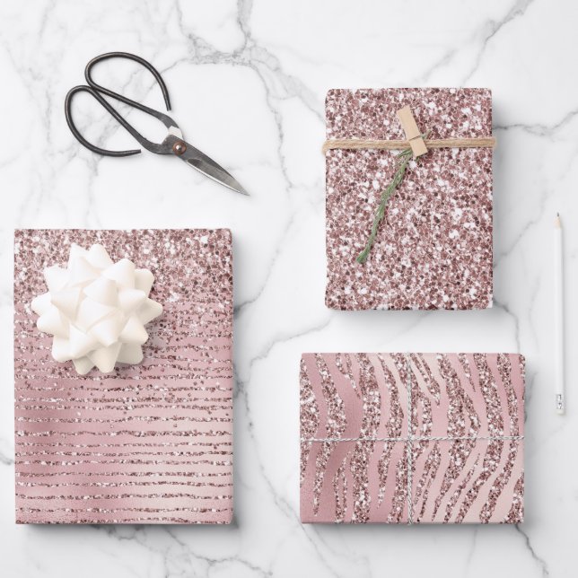 Girly Pink Glitter  Wrapping Paper Sheet (Front)